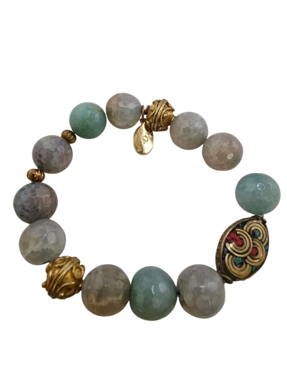 Vintage NOS Bee Charming Larimar Bali Beaded Stretch Bracelet (A9236)